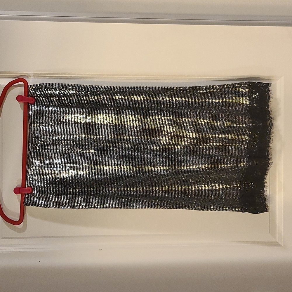 COPY - Zara Silver Sequin Skirt with Lace Hem
